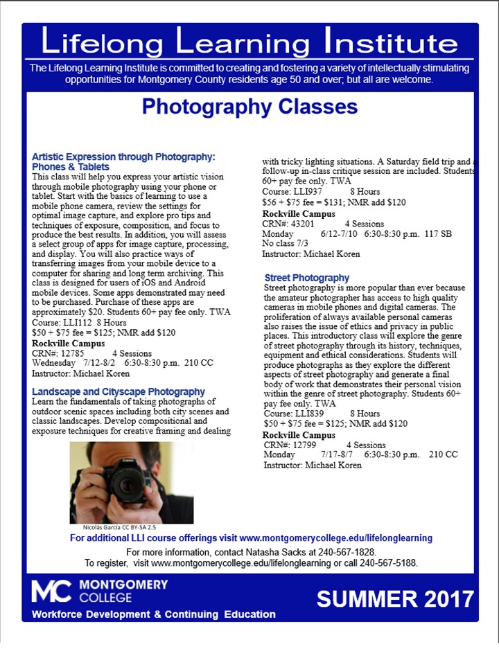 Summer Photography Courses at Montgomery College Silver Spring Camera